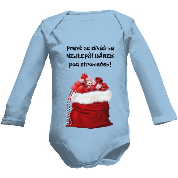 Dětské body Long  s potiskem Díváš se na nejlepší dárek pod stromeček!