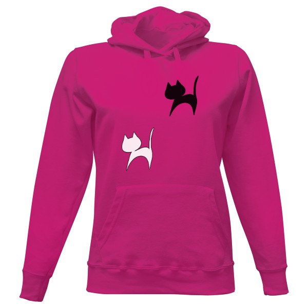 Dámská mikina s kapucí s potiskem Kočky černá a bílá