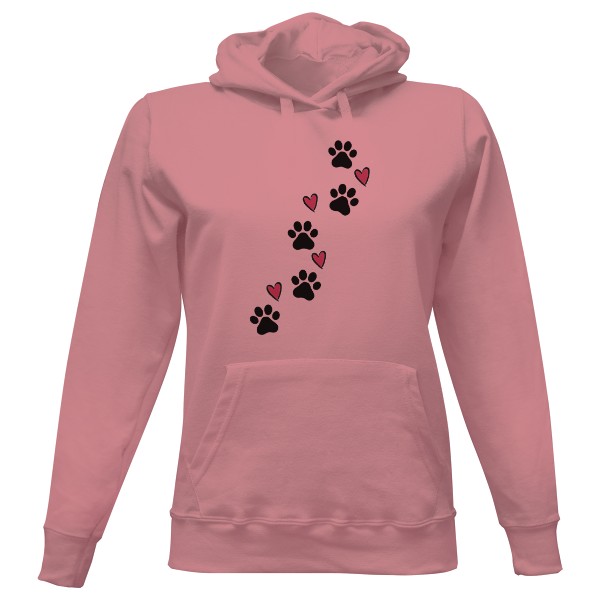 Dámská mikina s kapucí s potiskem Psí tlapky a srdíčka